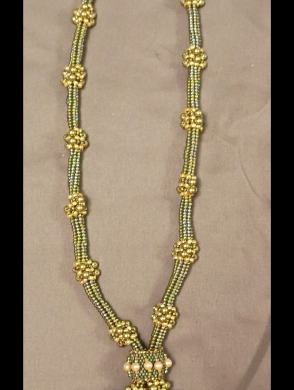 Gold and Olive Bead Flower Necklace - Women Jewelry